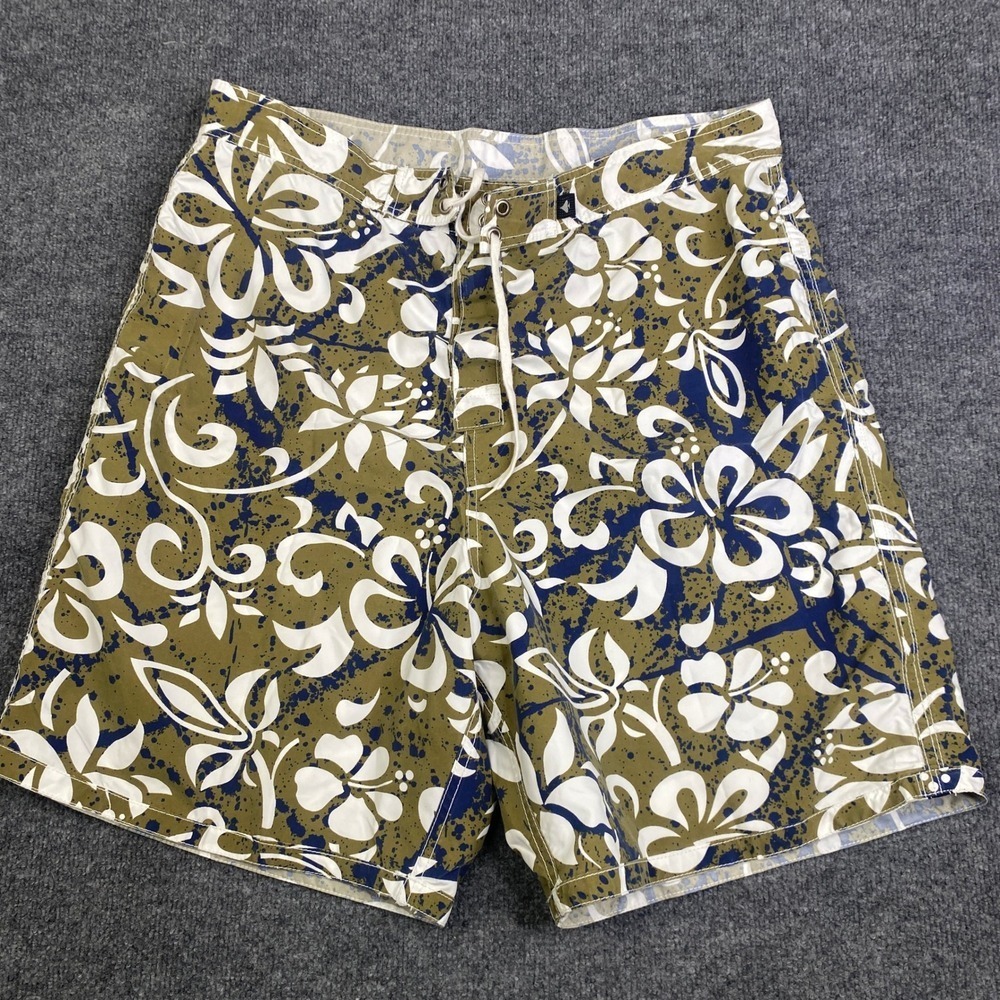 MCD More Core Division Mens Board Shorts Olive Green Floral Tropical Surf Trunks